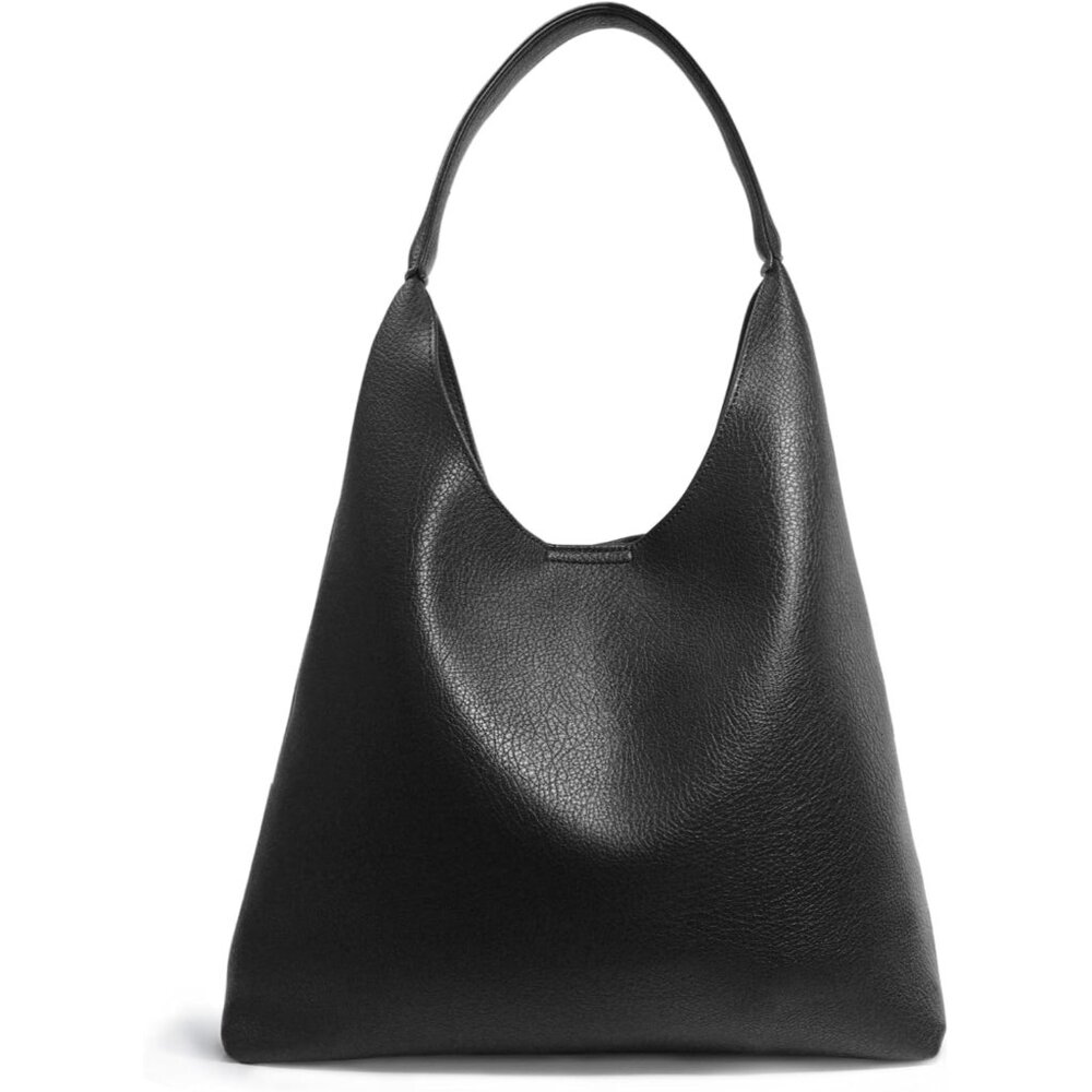 〽️Women Black Soft Vegan Leather Shoulder Handbag Slouchy Tote Purses